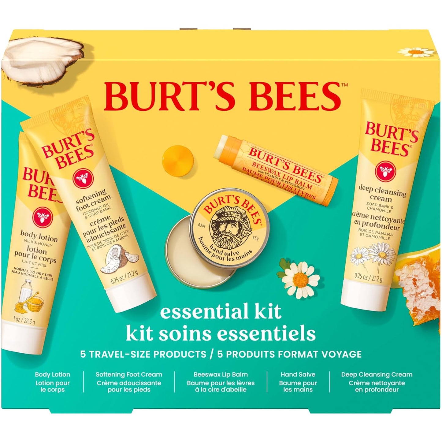 Burt's Bees Starter Skincare Set – 5 Simple Travel Size Essentials for an Uncluttered Vanity