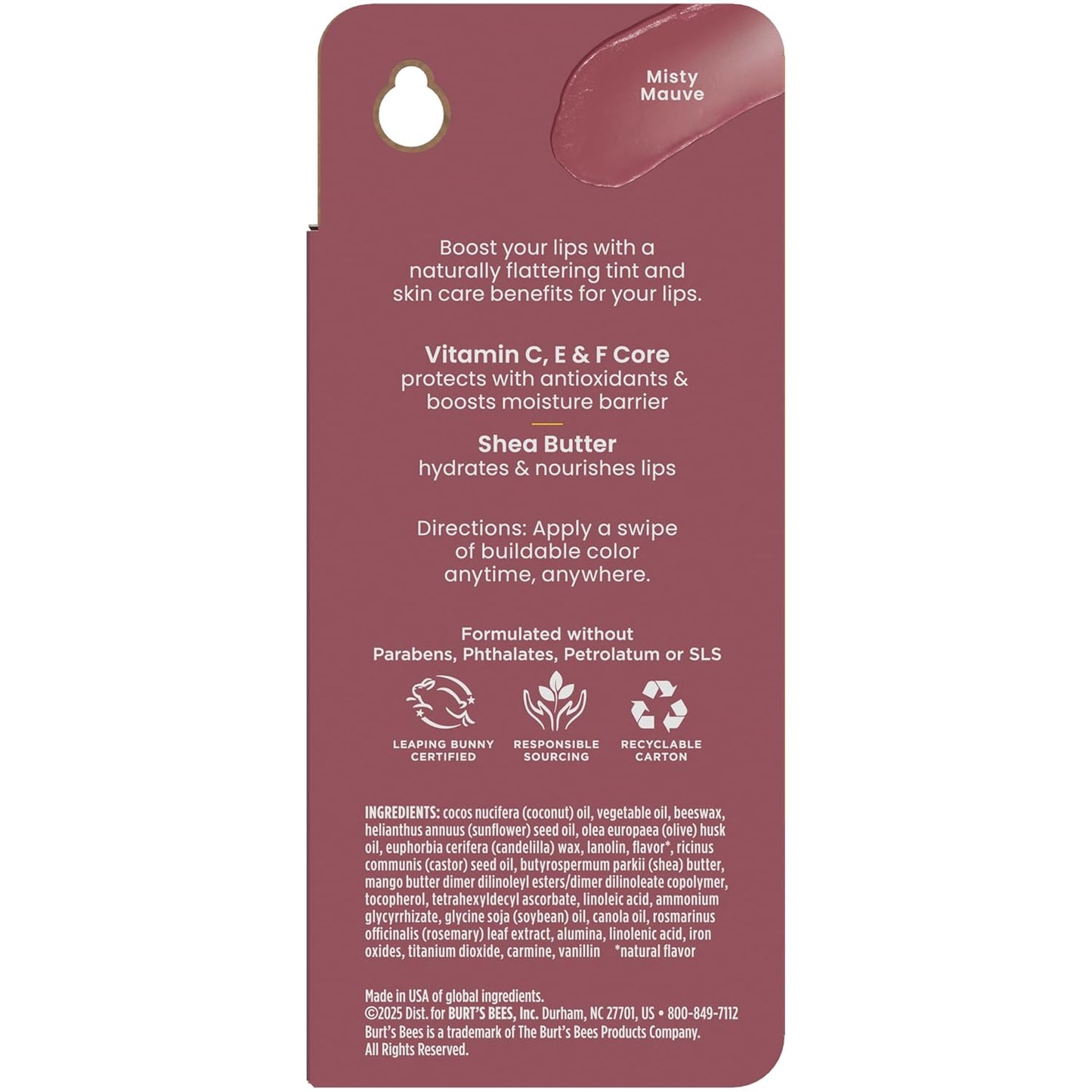 Burt's Bees Tinted Boosted Balm – Evening Self-Care Lip Treatment, 24-Hour Hydration for Mindful Nightly Rituals