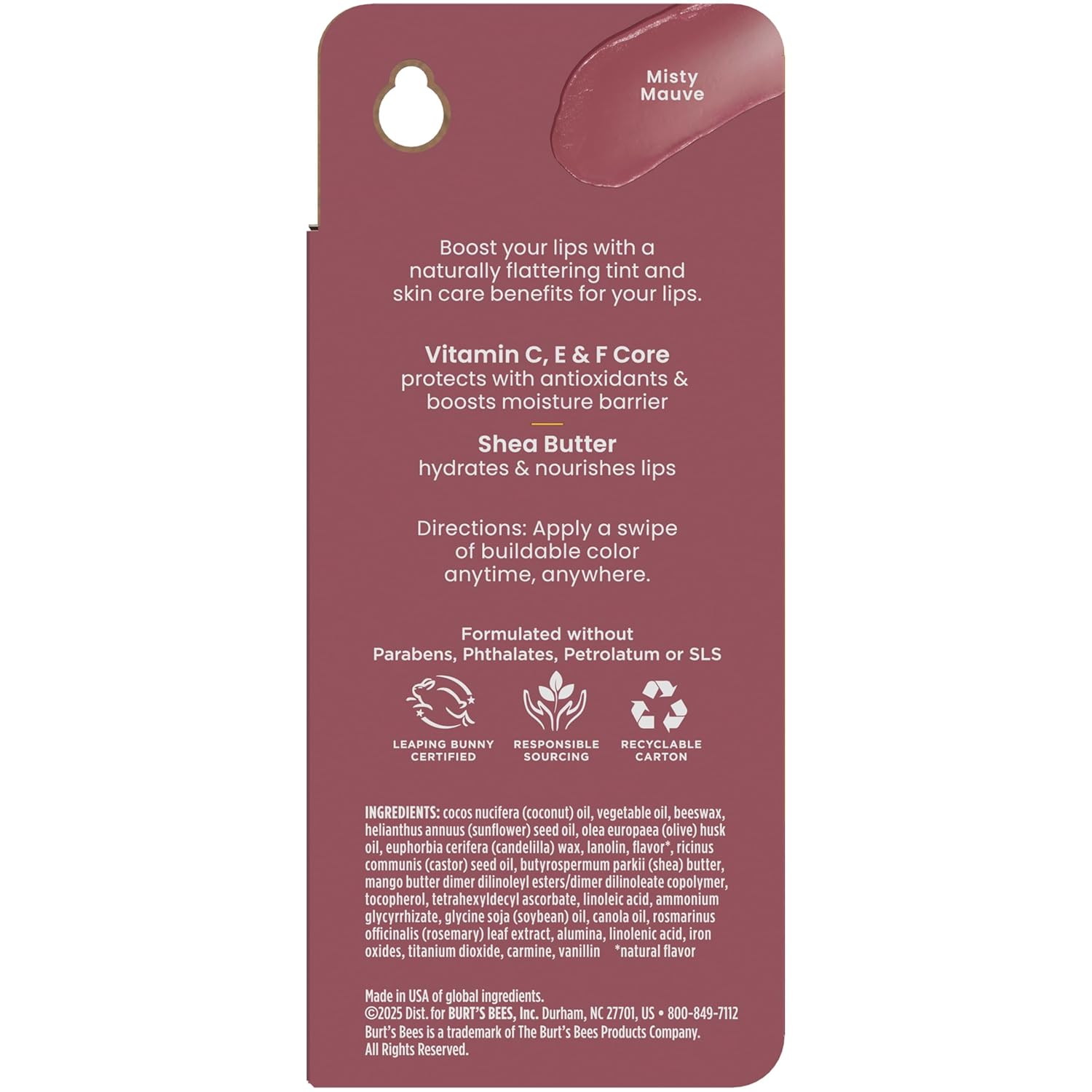 Burt's Bees Tinted Boosted Balm – Evening Self-Care Lip Treatment, 24-Hour Hydration for Mindful Nightly Rituals
