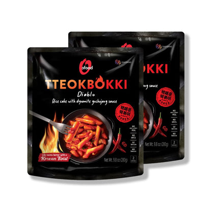 C O&amp;#39;Food O&amp;#39;Food Diablo Tteokbokki, Authentic Gluten-free Korean Rice Cakes, Spicy Korean Street Food Snack, Perfect with Cheese and Ramen Noodles, Ready to Eat, No MSG, No Corn Syrup, Pack of 2