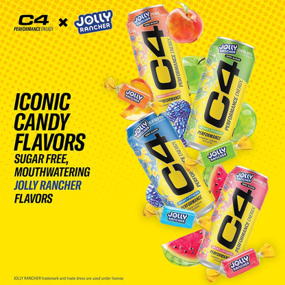 C4 Energy Drink Jolly Rancher Green Apple – Outdoor Trail Running Pre-Workout, Portable 16oz Zero Sugar Energy for Active Lifestyles