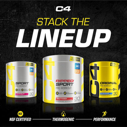 C4 Ripped Sport Pre Workout Powder – Focus-Boosting Energy for Early Morning Home Office Training Sessions, 135mg Caffeine