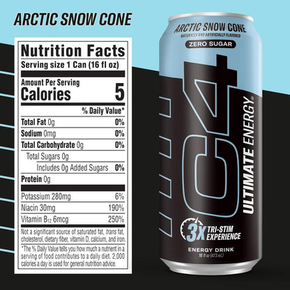 C4 Ultimate Sugar Free Energy Drink for Camping Trips and Long Haul Driving Alertness, 16oz Pack of 12