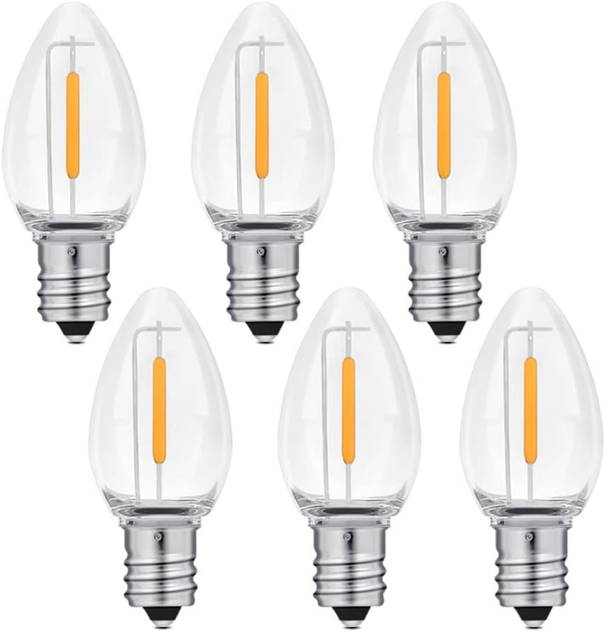 c7 bulb shape with standard e12 candelabra screw base for universal compatibility with existing c7 stringers