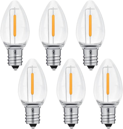 c7 bulb shape with standard e12 candelabra screw base for universal compatibility with existing c7 stringers