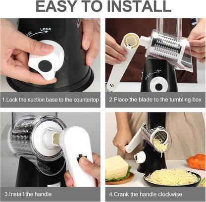 Cambom Rotary Cheese Grater Hand Crank Shredder – Finger-Safe Crank for Arthritis Hands