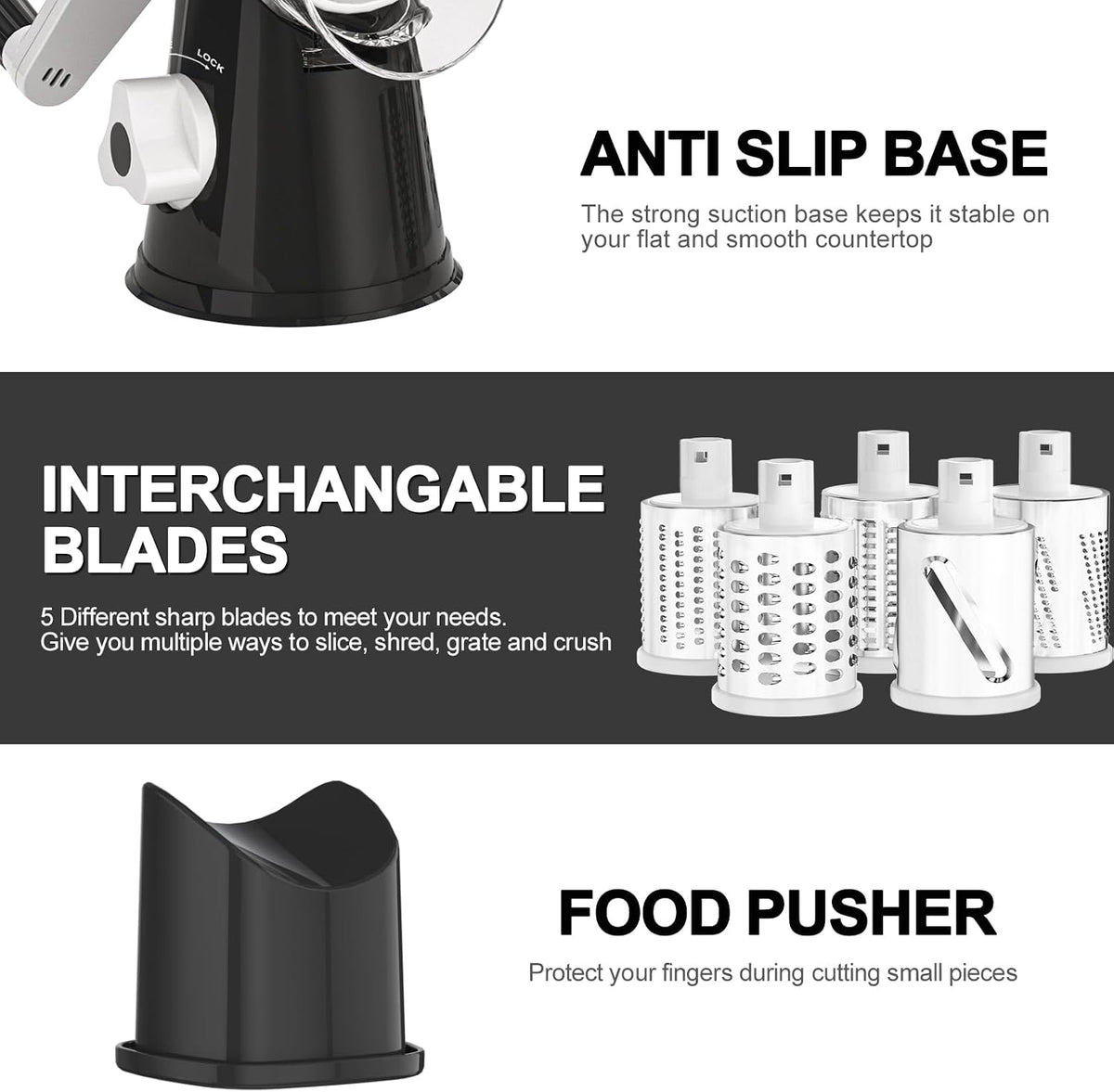 Cambom Rotary Cheese Grater Hand Crank Shredder – Finger-Safe Crank for Arthritis Hands