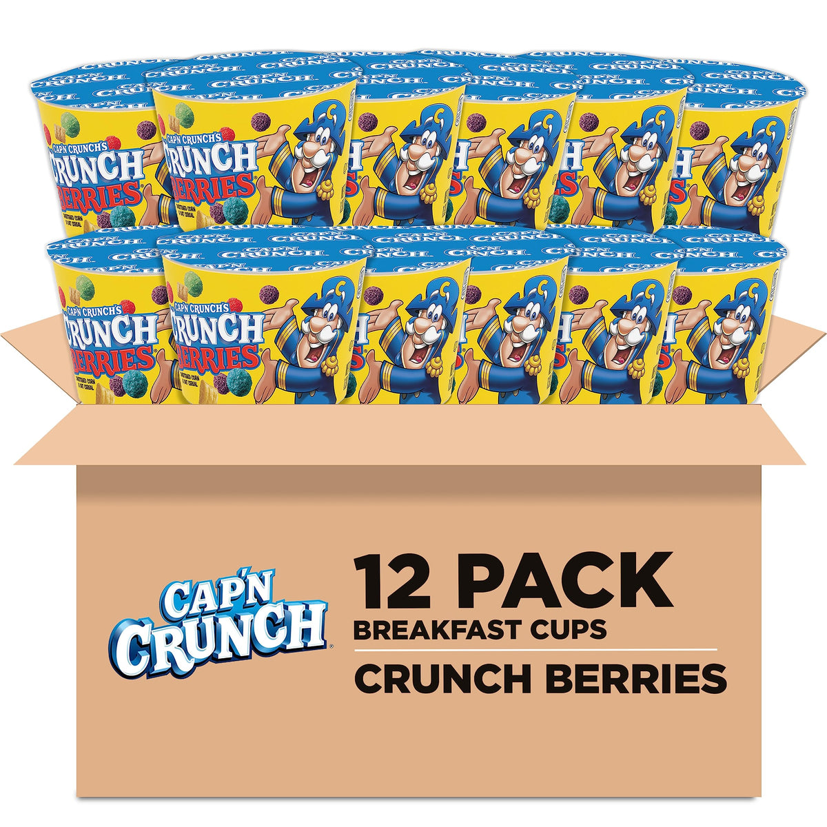 Cap&amp;#39;n Crunch Breakfast Cereal, Crunchberries, 1.30 oz Individual Cups (12 Pack)