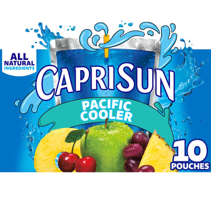 Capri Sun Pacific Cooler Juice Pouches, 30 ct Travel Box, Leak-Proof Straw Packs for Hiking, Camping, Picnics, and Family Road Trips