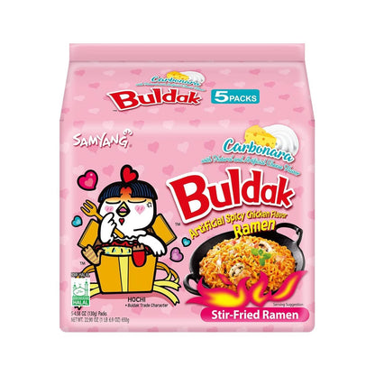 carbonara flavor fusion of korean spicy fire-noodle with creamy cheese profile
