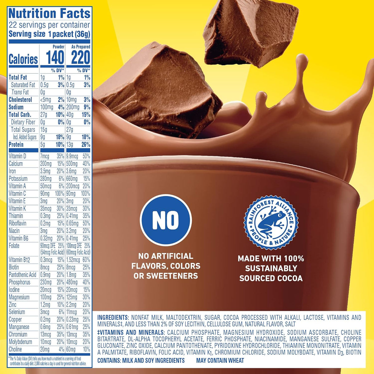Carnation Breakfast Essentials High Protein Powder – Trusted Family Nutrition Drink for Growing Kids, Travel, and After-School Snacking, 22 ct Chocolate