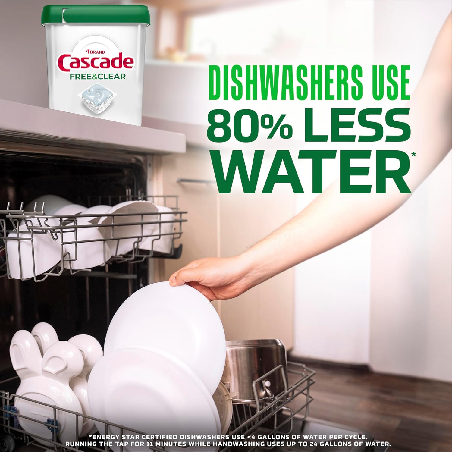Cascade Free & Clear Dishwasher Pods – Family Kitchen Cleanup, No Chemical Residue on Kids Dishes 62ct