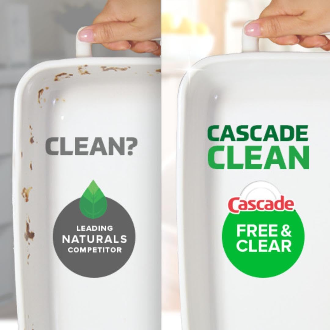 Cascade Free & Clear Dishwasher Pods for Sensitive-Skin Family Kitchens, Fragrance-Free Daily Dishwashing