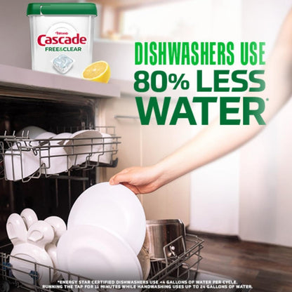 Cascade Free & Clear Dishwasher Pods for Sensitive-Skin Family Kitchens, Fragrance-Free Daily Dishwashing