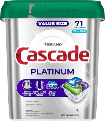 Cascade Platinum Dishwasher Pods, Dishwasher Detergent for a Clutter-Free Utility Closet, Fresh 71 count