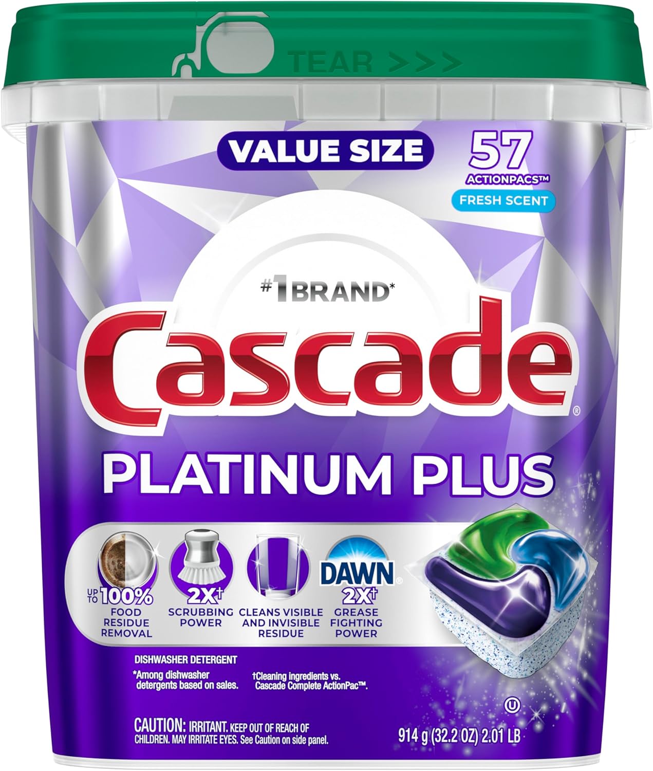 Cascade Platinum Plus Dishwasher Pods for Modern Minimalist Kitchens, Single-Dose Clean Design
