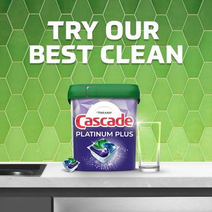 Cascade Platinum Plus Dishwasher Pods for Sustainable Homes, Water-Saving Dish Detergent for Eco-Conscious Families