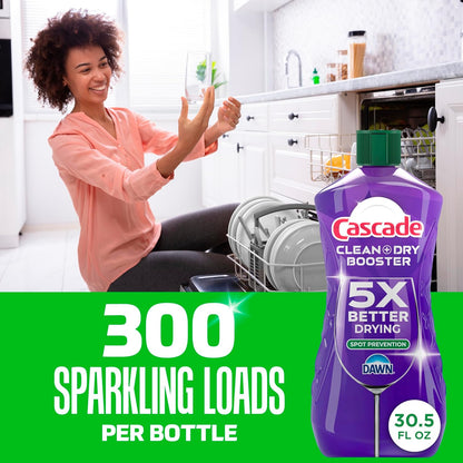 Cascade Rinse Aid – Family Kitchen Dishwasher Booster for Spotless Glassware and Drying