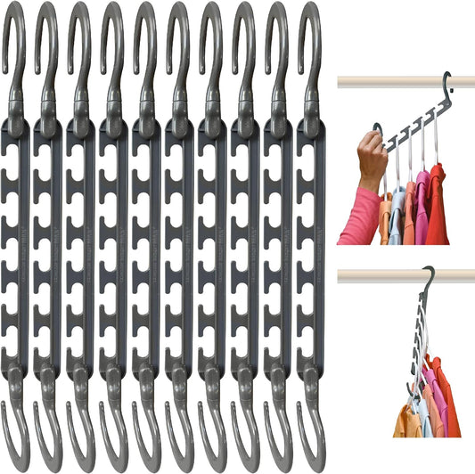 cascading vertical design holds 5 garments per hanger in a single 9.3" wide slot