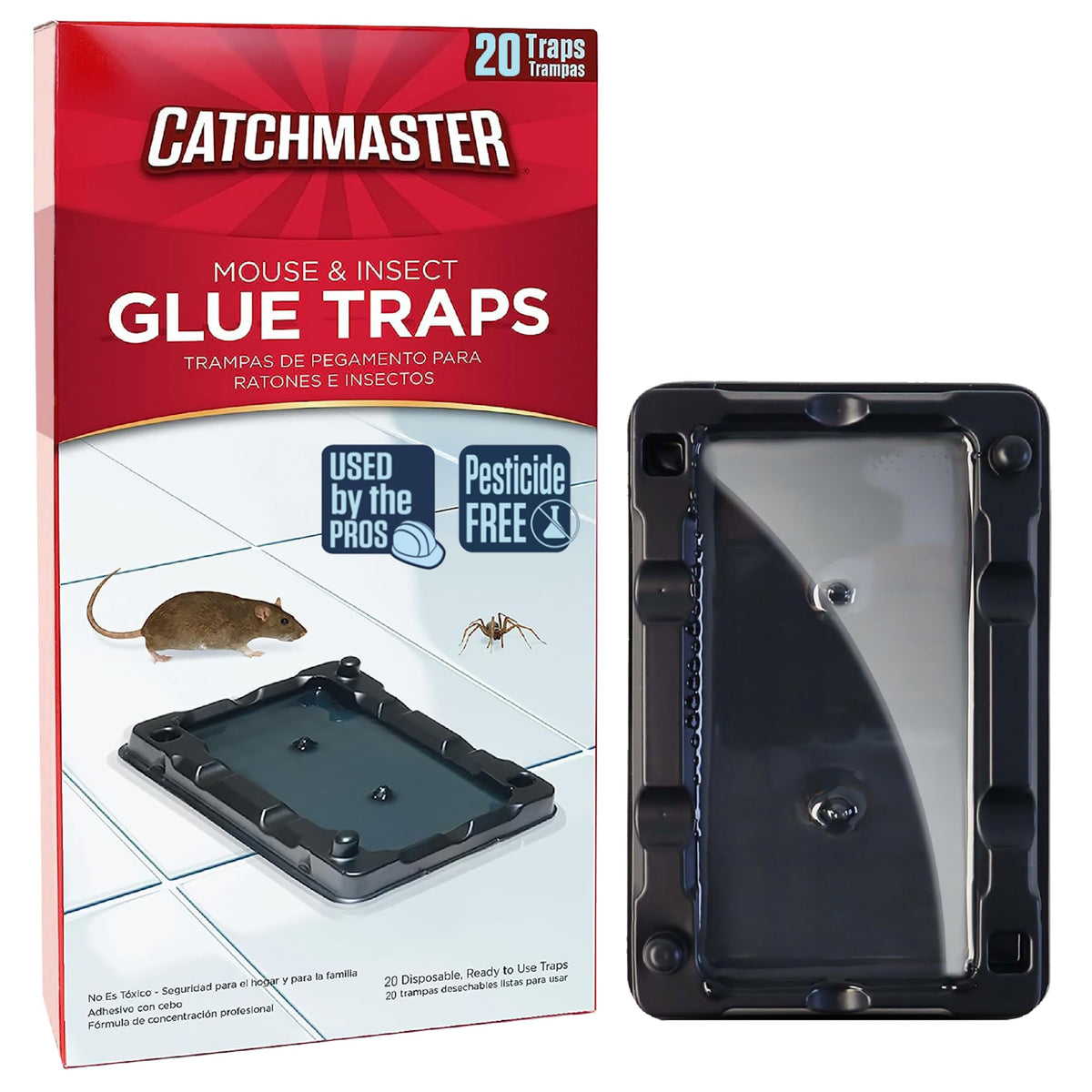 Catchmaster-20 Mouse &amp;amp; Insect Glue Traps, Heavy-Duty Non-Toxic Glue Traps, Sticky Mouse Traps Indoor for Home, Used by the PROs, Adhesive Rodent &amp;amp; Bug Catcher, Pest Control for House &amp;amp; Garage