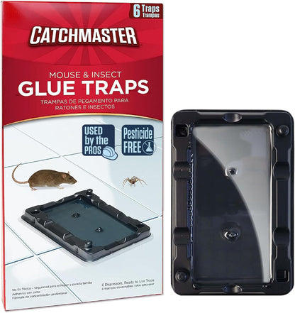 Catchmaster-6 Mouse &amp;amp; Insect Glue Traps, Heavy-Duty Pesticide-Free Sticky Mouse Traps Indoor for Home, Used by The PROs, Adhesive Rodent &amp;amp; Bug Catcher, Pest Control for House &amp;amp; Garage
