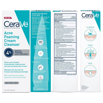 CeraVe Acne Foaming Cream Cleanser, 4% Benzoyl Peroxide Face Wash for Nightly Wind-Down Skincare Ritual