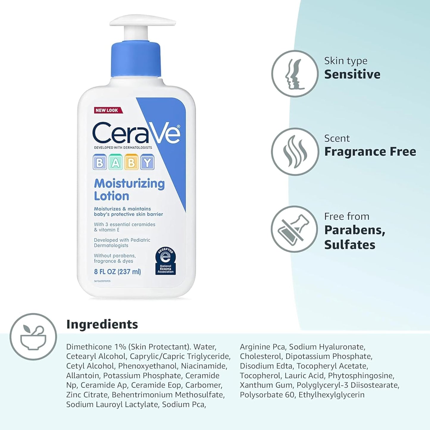 CeraVe Baby Lotion – Nursery & Changing Table Moisturizer for Newborns and Toddlers, Fragrance-Free 16 oz