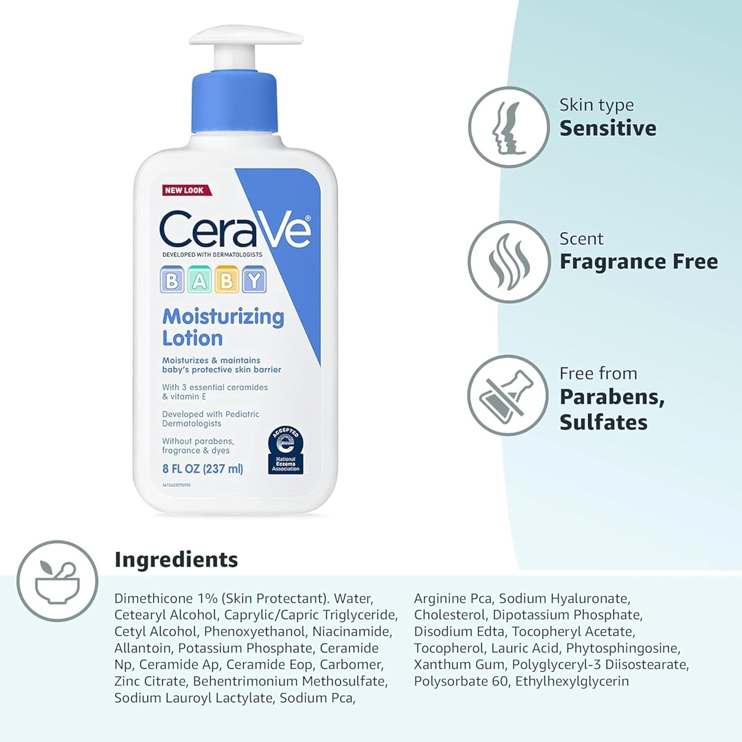 CeraVe Baby Lotion – Nursery & Changing Table Moisturizer for Newborns and Toddlers, Fragrance-Free 16 oz