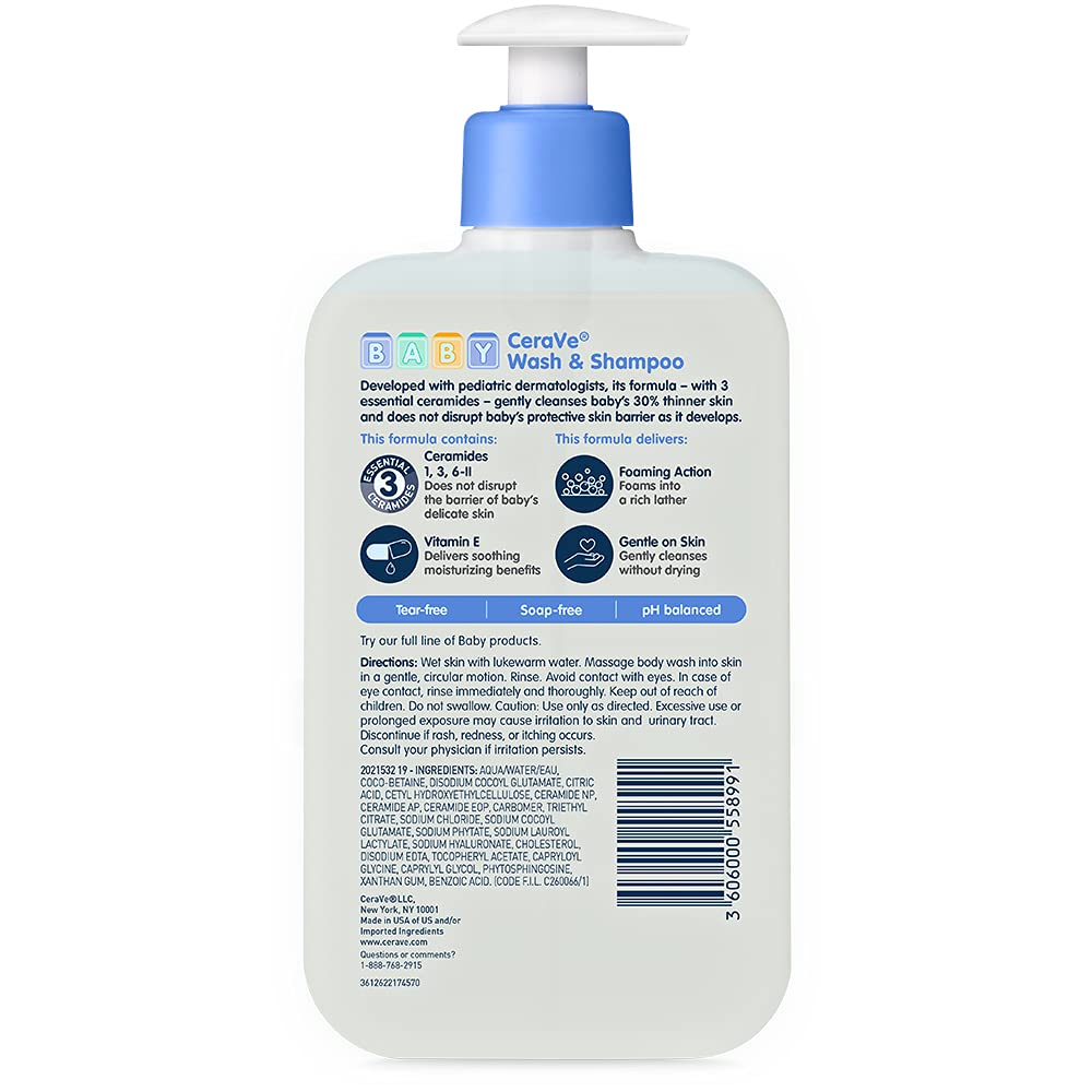 CeraVe Baby Wash & Shampoo 2-in-1 – Tear-Free Bath Time for Infants and Toddlers, Nursery and Changing Area Essential