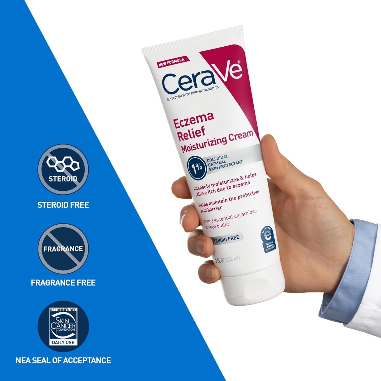 CeraVe Eczema Relief Moisturizing Cream – Nightly Bath Time Ritual for Adults with Eczema-Prone Skin, 48-Hour Hydration