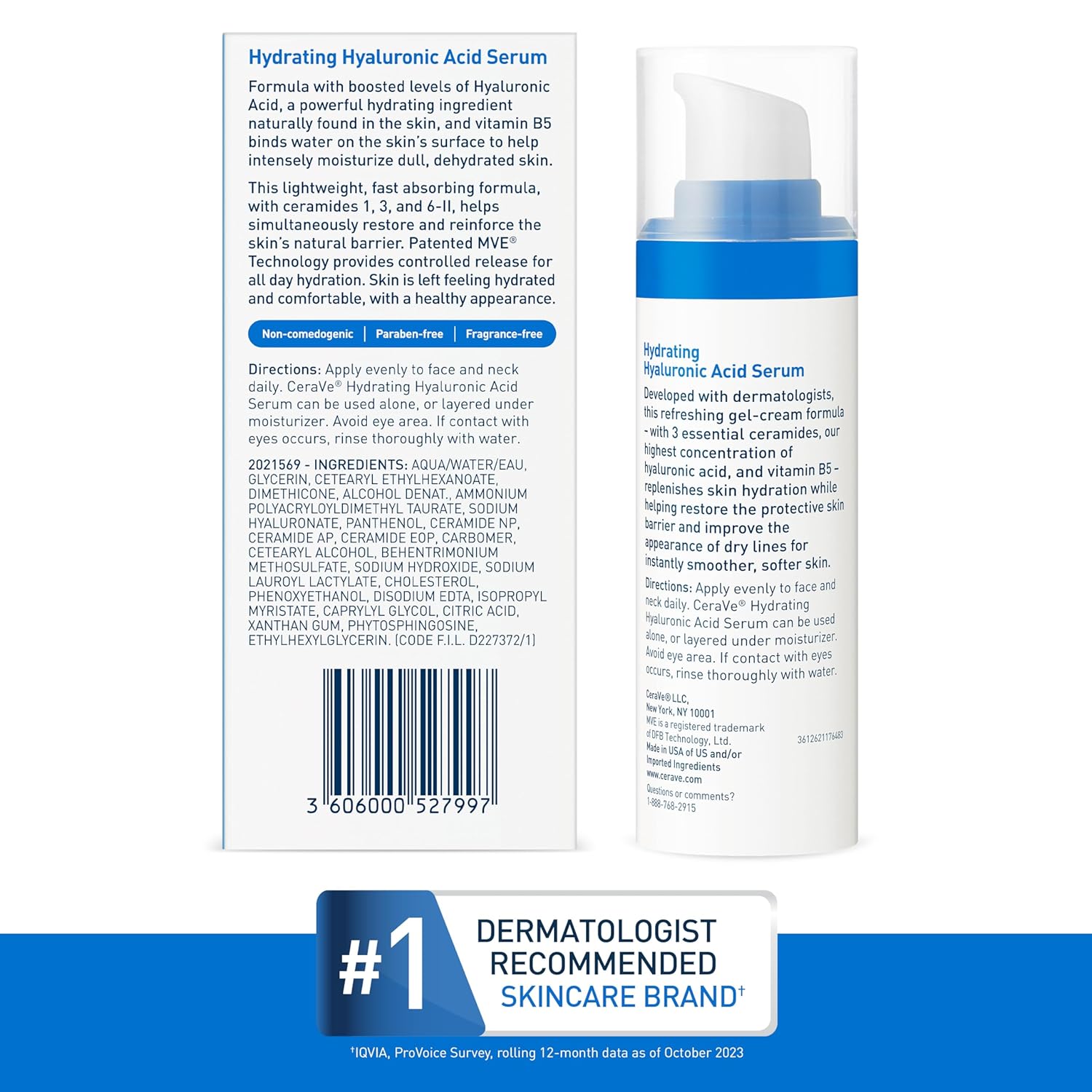 CeraVe Hyaluronic Acid Serum – Streamlined Hydration Step for a Clean, Uncluttered Vanity, 1 oz