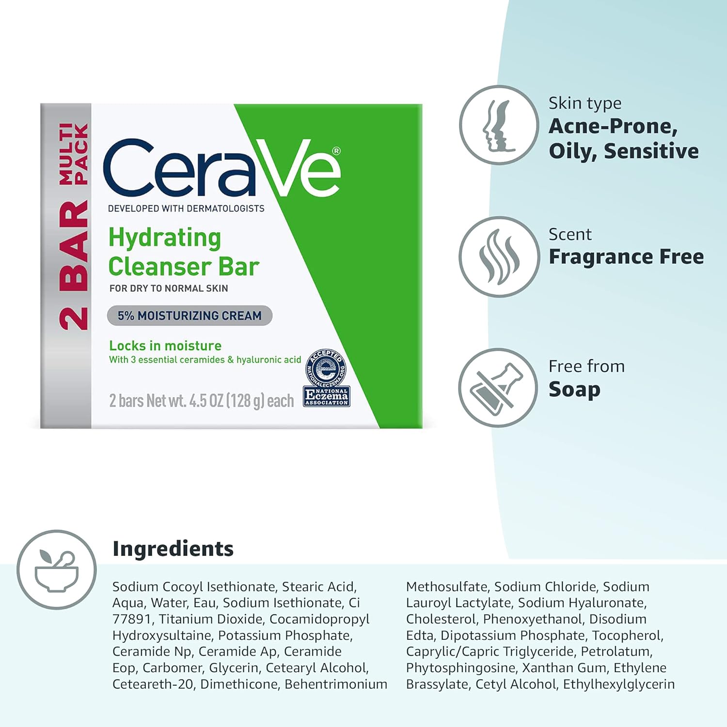 CeraVe Hydrating Cleanser Bar – Uncluttered, Soap-Free Skincare in Understated Design