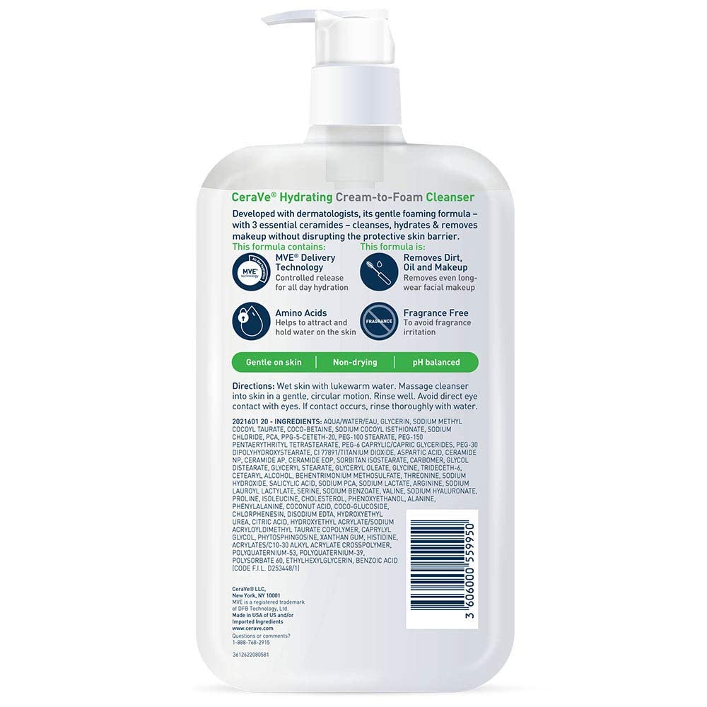 CeraVe Hydrating Cream To Foam Cleanser – Evening Wind-Down Face Wash for a Calming Nightly Skincare Ritual