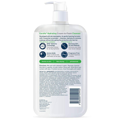 CeraVe Hydrating Cream To Foam Cleanser – Evening Wind-Down Face Wash for a Calming Nightly Skincare Ritual