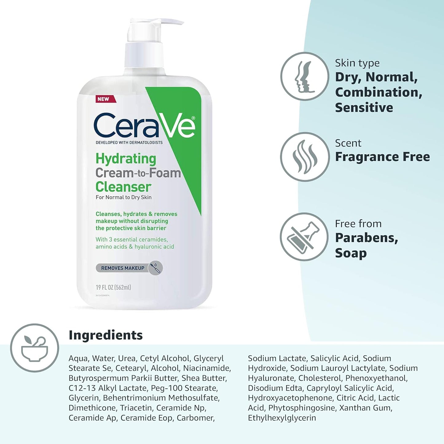 CeraVe Hydrating Cream To Foam Cleanser – Evening Wind-Down Face Wash for a Calming Nightly Skincare Ritual