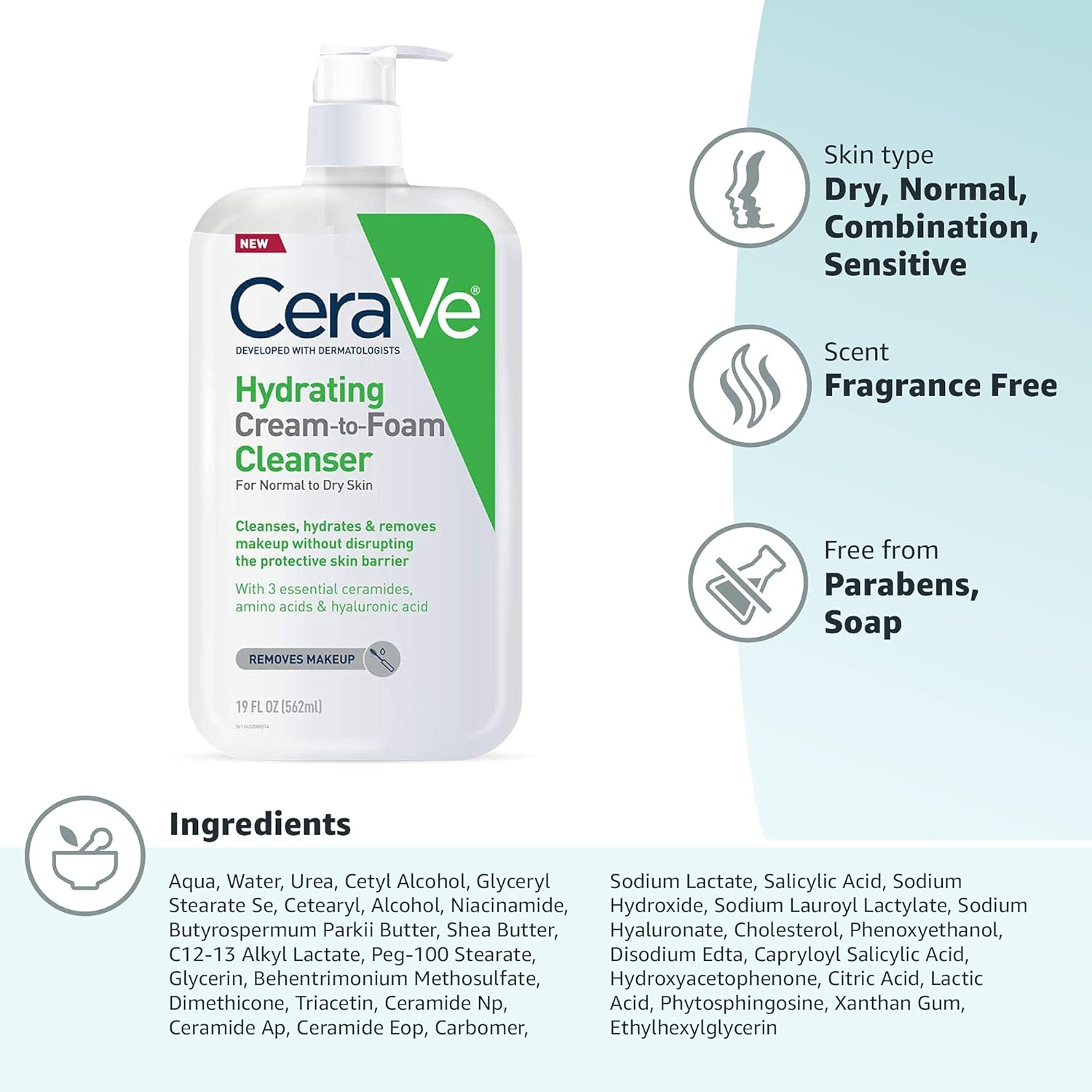 CeraVe Hydrating Cream To Foam Cleanser – Evening Wind-Down Face Wash for a Calming Nightly Skincare Ritual