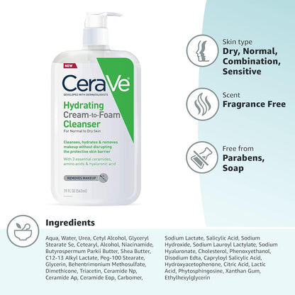 CeraVe Hydrating Cream To Foam Cleanser – Evening Wind-Down Face Wash for a Calming Nightly Skincare Ritual