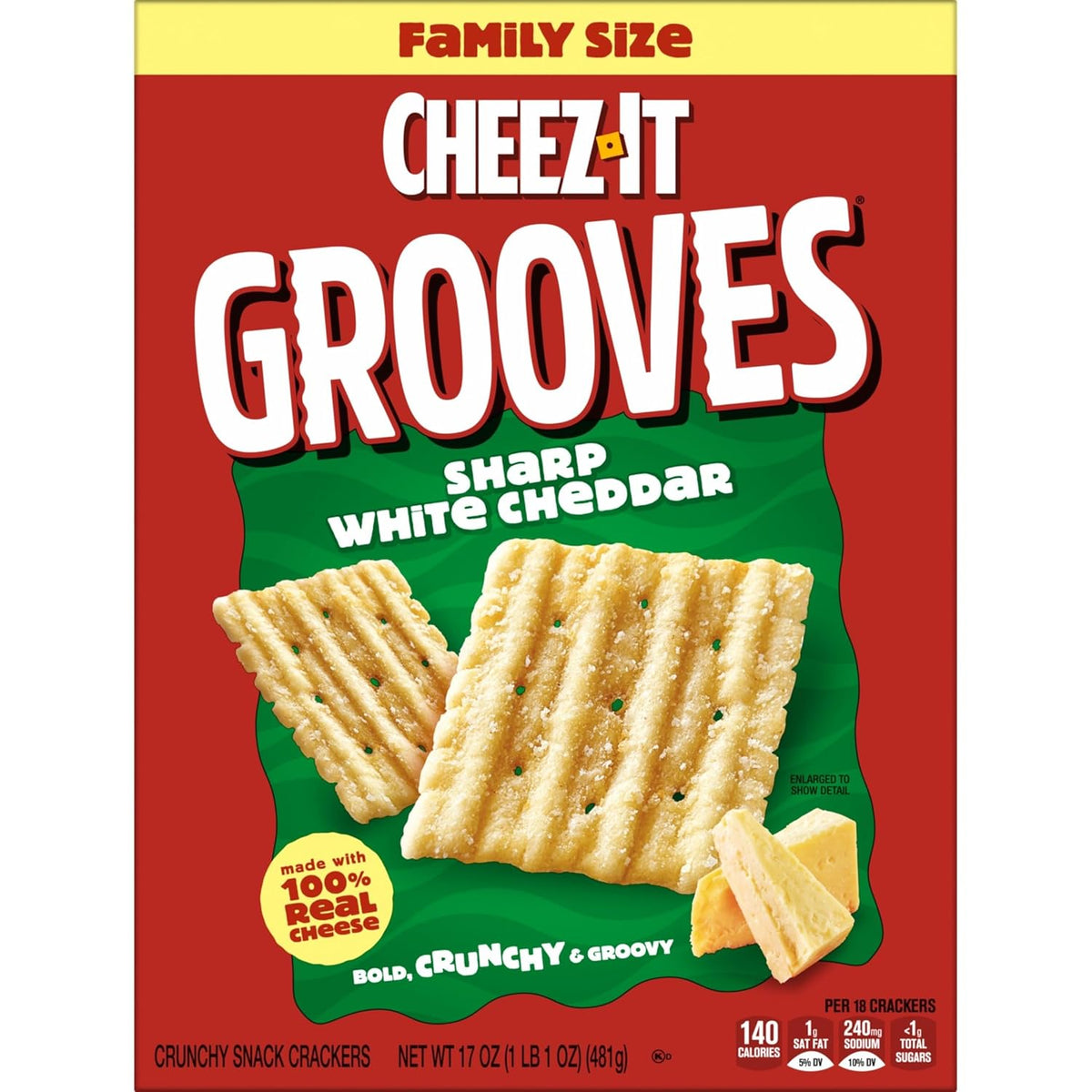 Cheez-It Grooves Sharp White Cheddar Crackers – Desk Drawer Office Snack for Mid-Morning Focus Breaks and Afternoon Slumps, 3.25oz 6-Pack