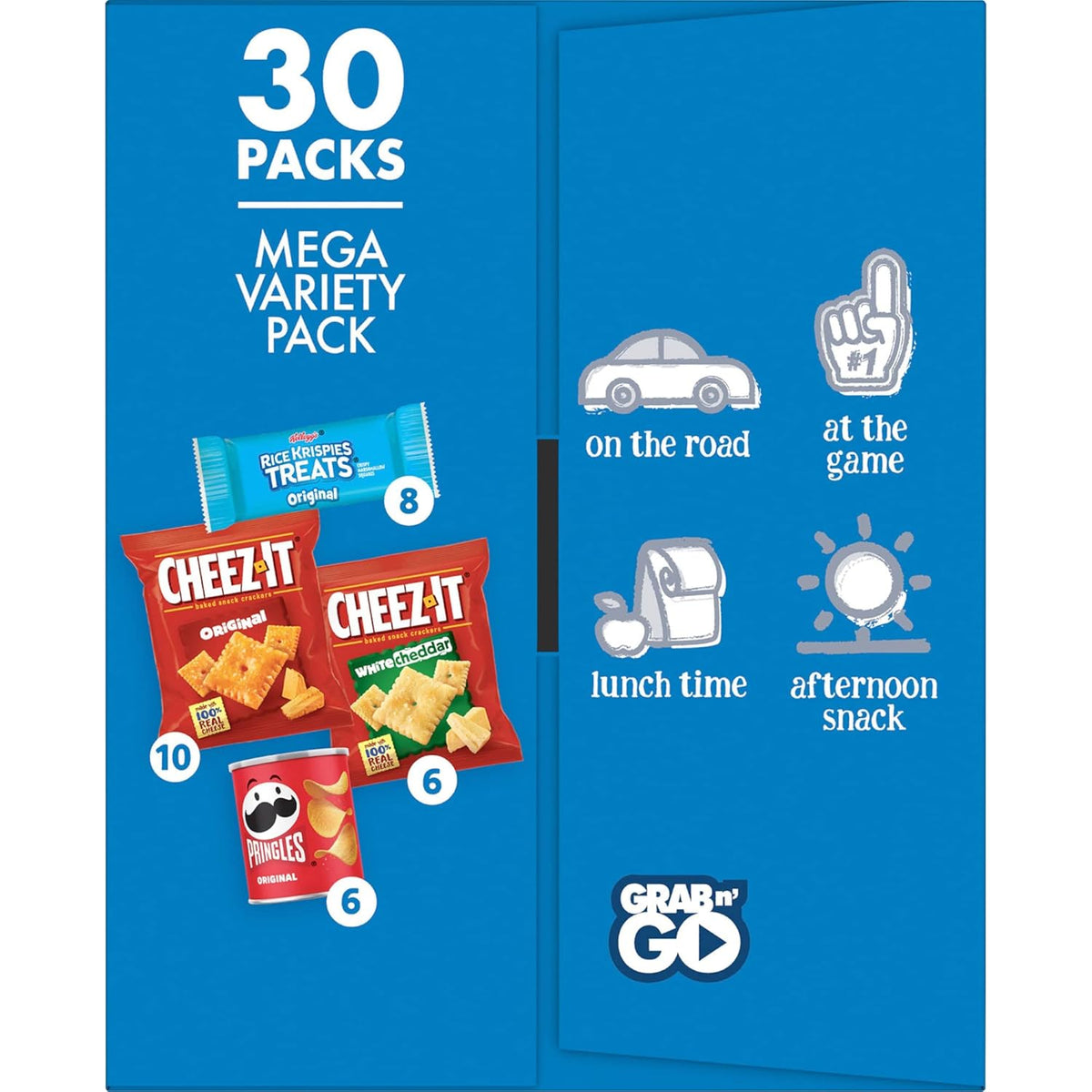 Cheez-It, Pringles & Rice Krispies Treats Snacks Mega Variety Pack – Road Trip Car Console Snack Box for Travelers, 30 Count