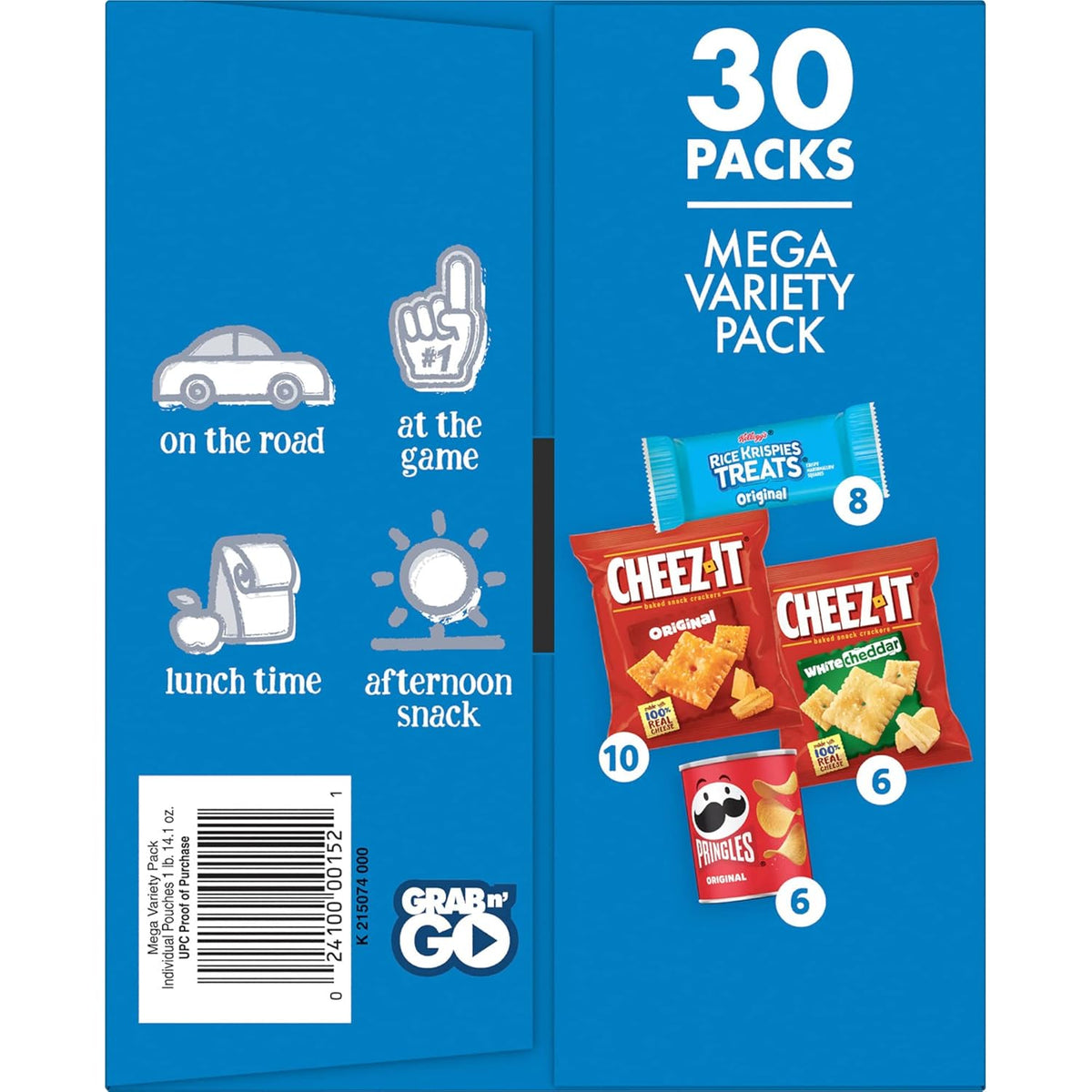 Cheez-It, Pringles & Rice Krispies Treats Snacks Mega Variety Pack – Road Trip Car Console Snack Box for Travelers, 30 Count
