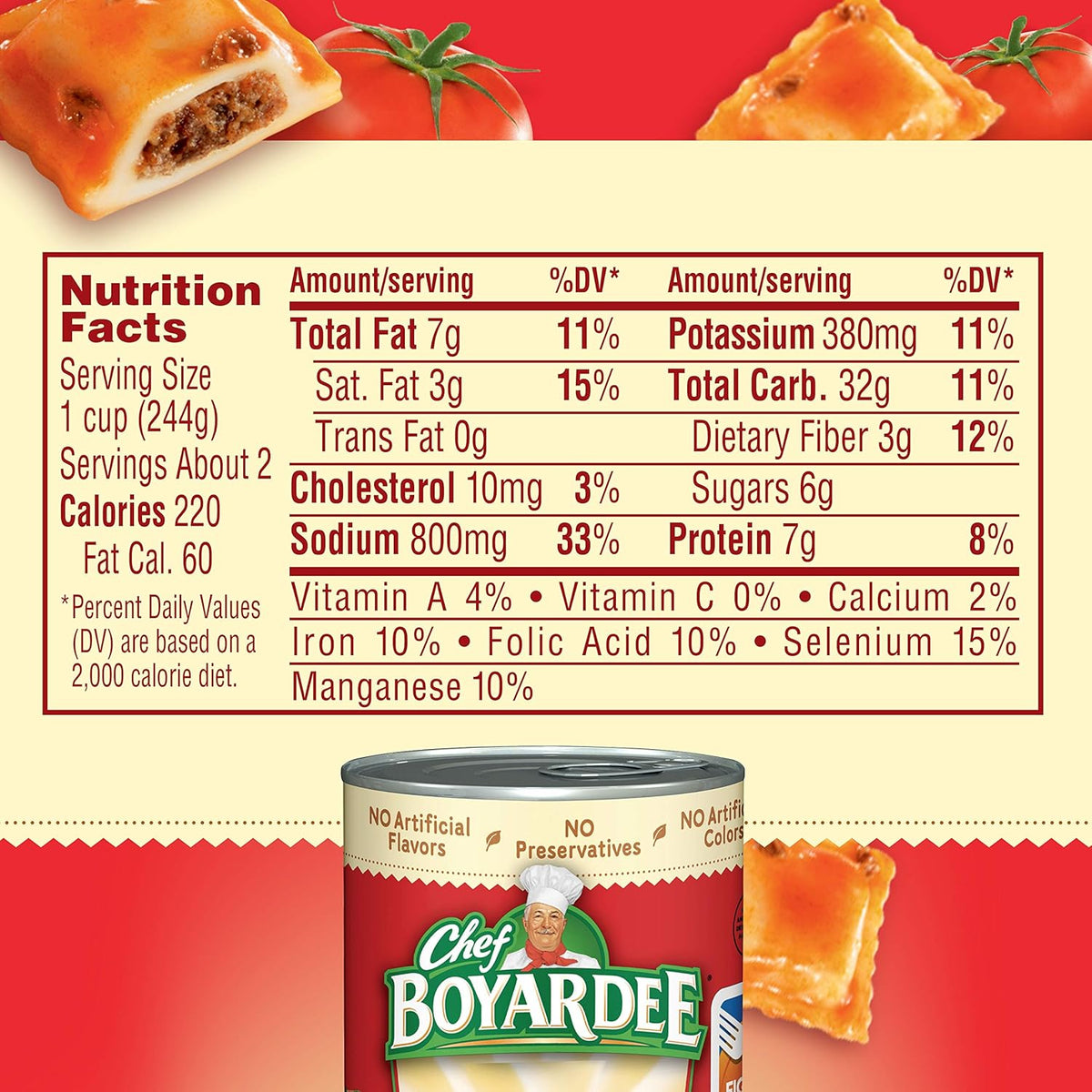 Chef Boyardee Mini Beef Ravioli, No Artificial Flavors or Preservatives Pasta for Picky Eaters, 15 oz Can