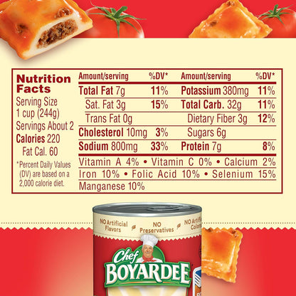 Chef Boyardee Mini Beef Ravioli, No Artificial Flavors or Preservatives Pasta for Picky Eaters, 15 oz Can
