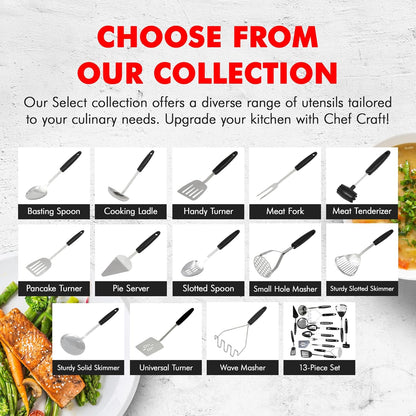 Chef Craft Select Sturdy Masher – Non-Scratch Stainless Steel Head Safe for Premium Cookware Surfaces