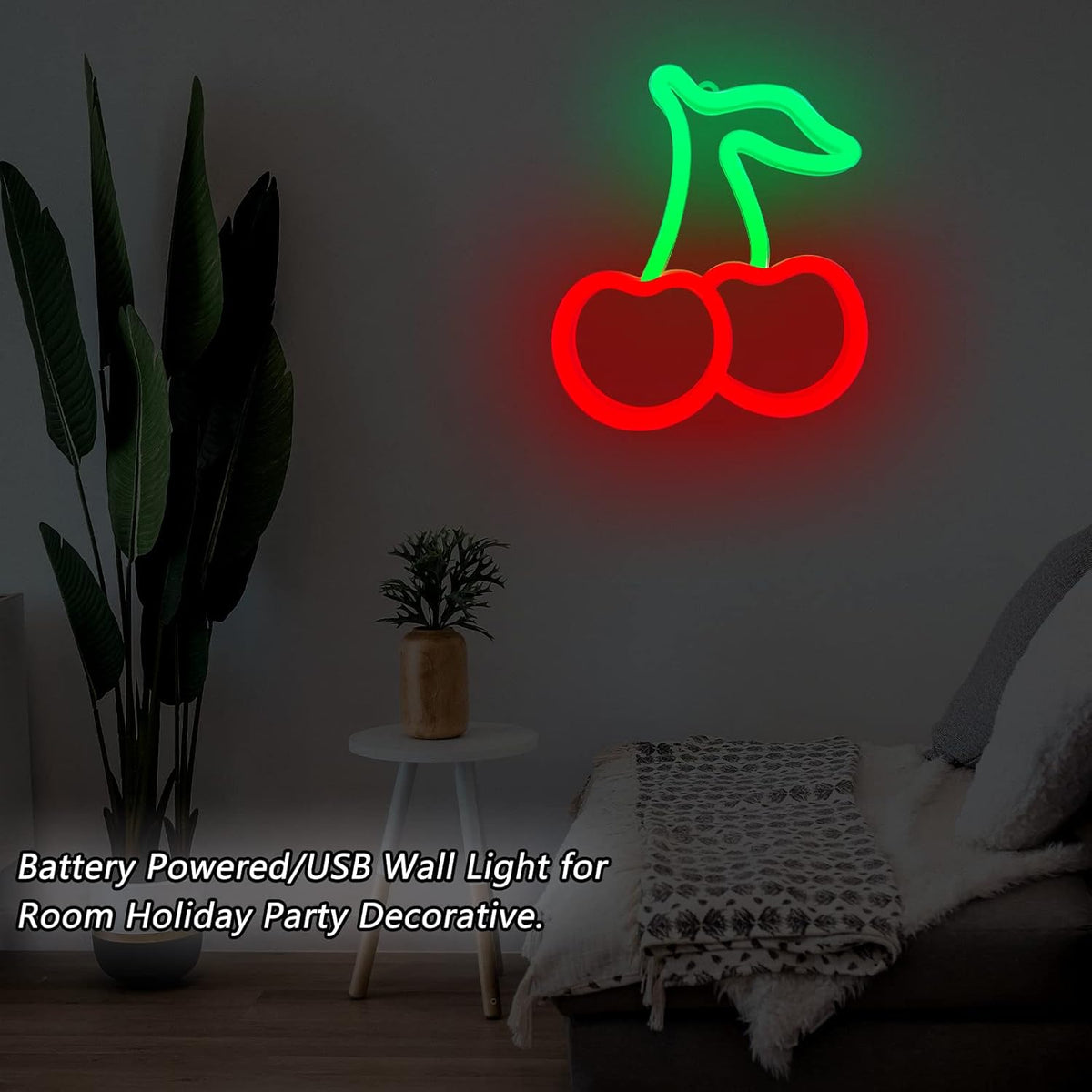 Cherry Neon Sign - Flameless LED Wall Light, Safe Bedroom Lighting Around Kids and Pets
