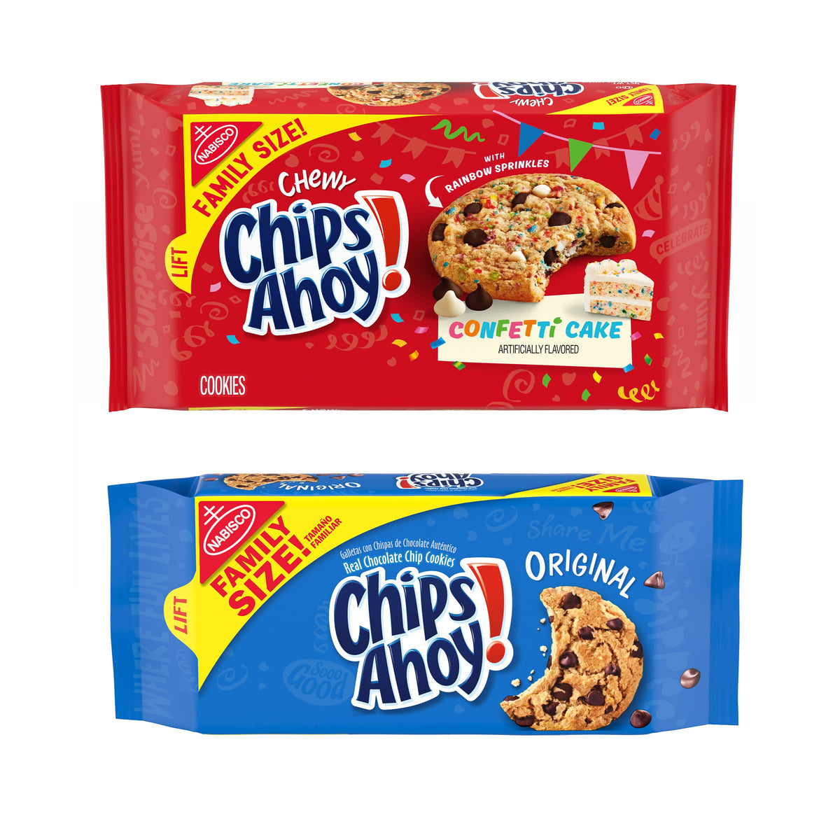 CHIPS AHOY! Chewy Confetti Cake Chocolate Chip Cookies &amp;amp; Original Chocolate Chip Cookies Variety Pack, Birthday Cookies, Family Size, 2 Packs