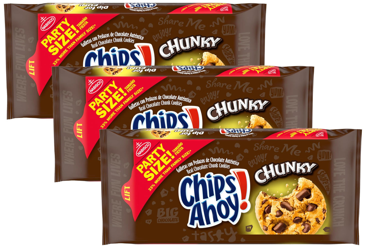 CHIPS AHOY! Chunky Chocolate Chunk Cookies, Party Size, 24.75 oz (Pack of 3)