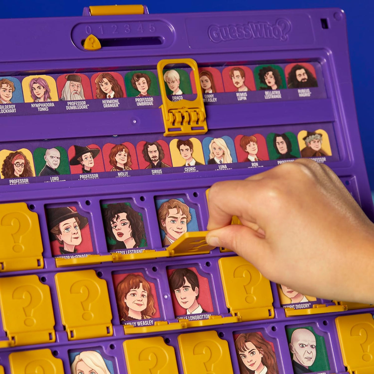 classic guess who? yes/no question mechanic adapted with magical themes like wands and flying creatures