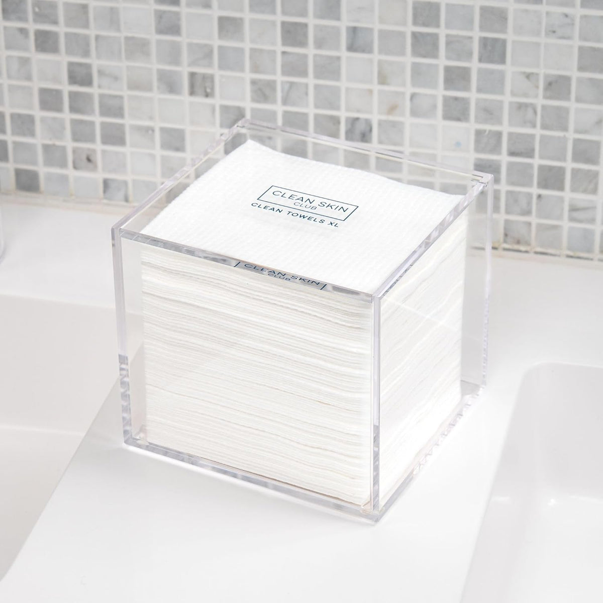 CLEAN SKIN CLUB Acrylic Face Towel Holder – Spa-Like Storage for 50 XL Disposable Cleansing Towels, Hygienic Nightly Ritual Essential