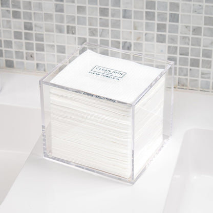 CLEAN SKIN CLUB Acrylic Face Towel Holder – Spa-Like Storage for 50 XL Disposable Cleansing Towels, Hygienic Nightly Ritual Essential