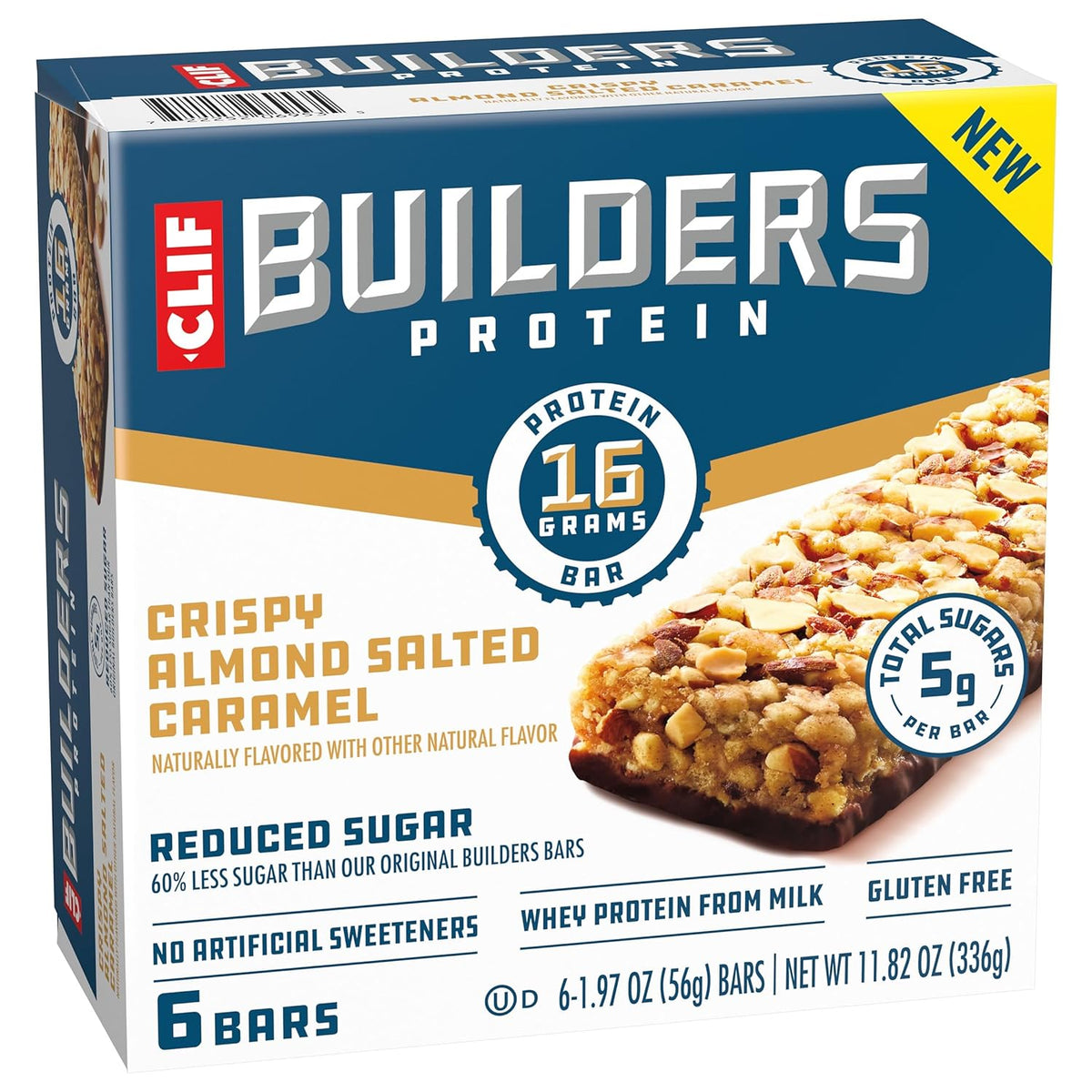 CLIF BUILDERS Reduced Sugar Protein Bar - Gluten Free Peanut Butter Chocolate Snack for Sensitive Stomachs and Self-Care Days